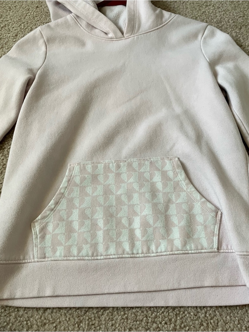 Girls' Pink Hooded Pullover with Patterned Pocket